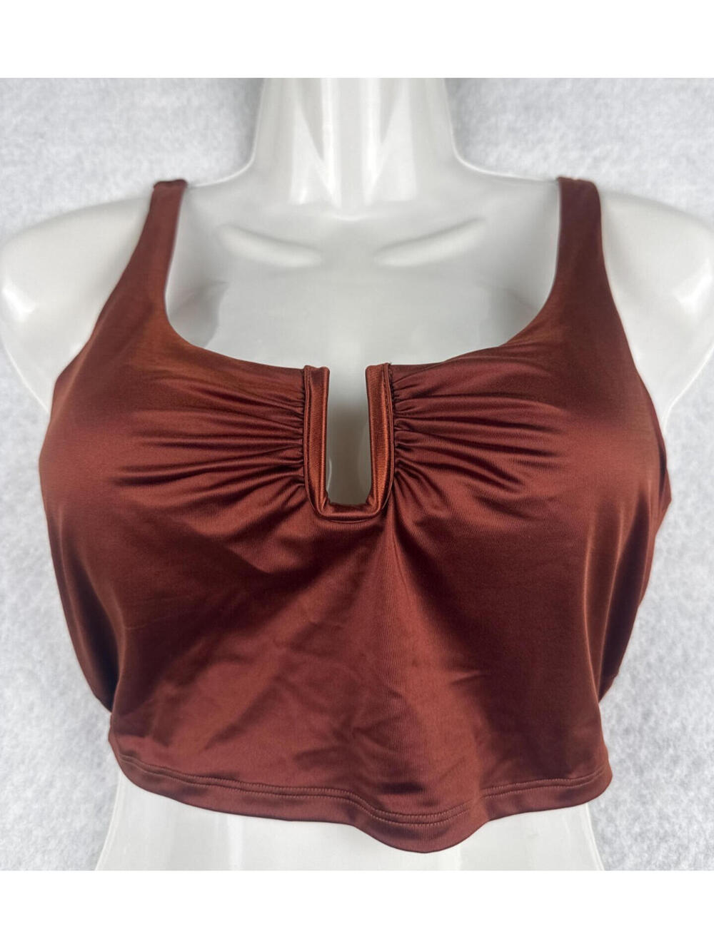 Calia Womens XS Red Brown Shine Longline U Bar Bikini Top NWT